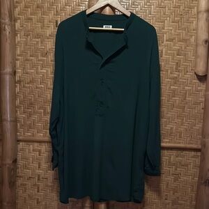 Weekday Green Tunic Top Long Sleeve Giant Cupro Shirt XS